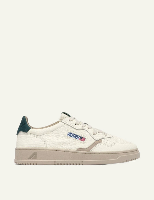 Men's Autry Medalist white leather sneakers with beige suede details and dark green heel tab