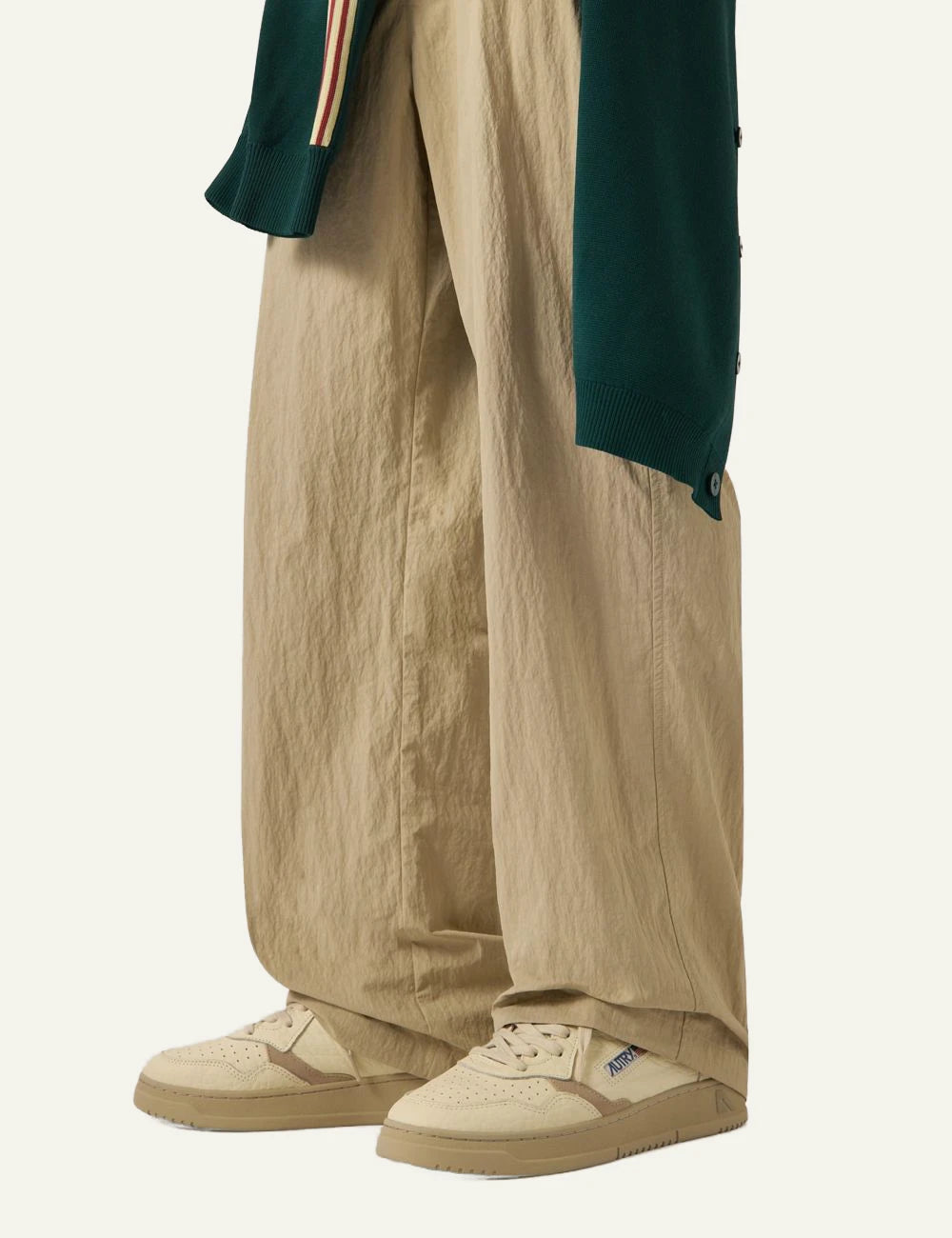 Men's Autry Medalist white leather sneakers with beige suede details and dark green heel tab model