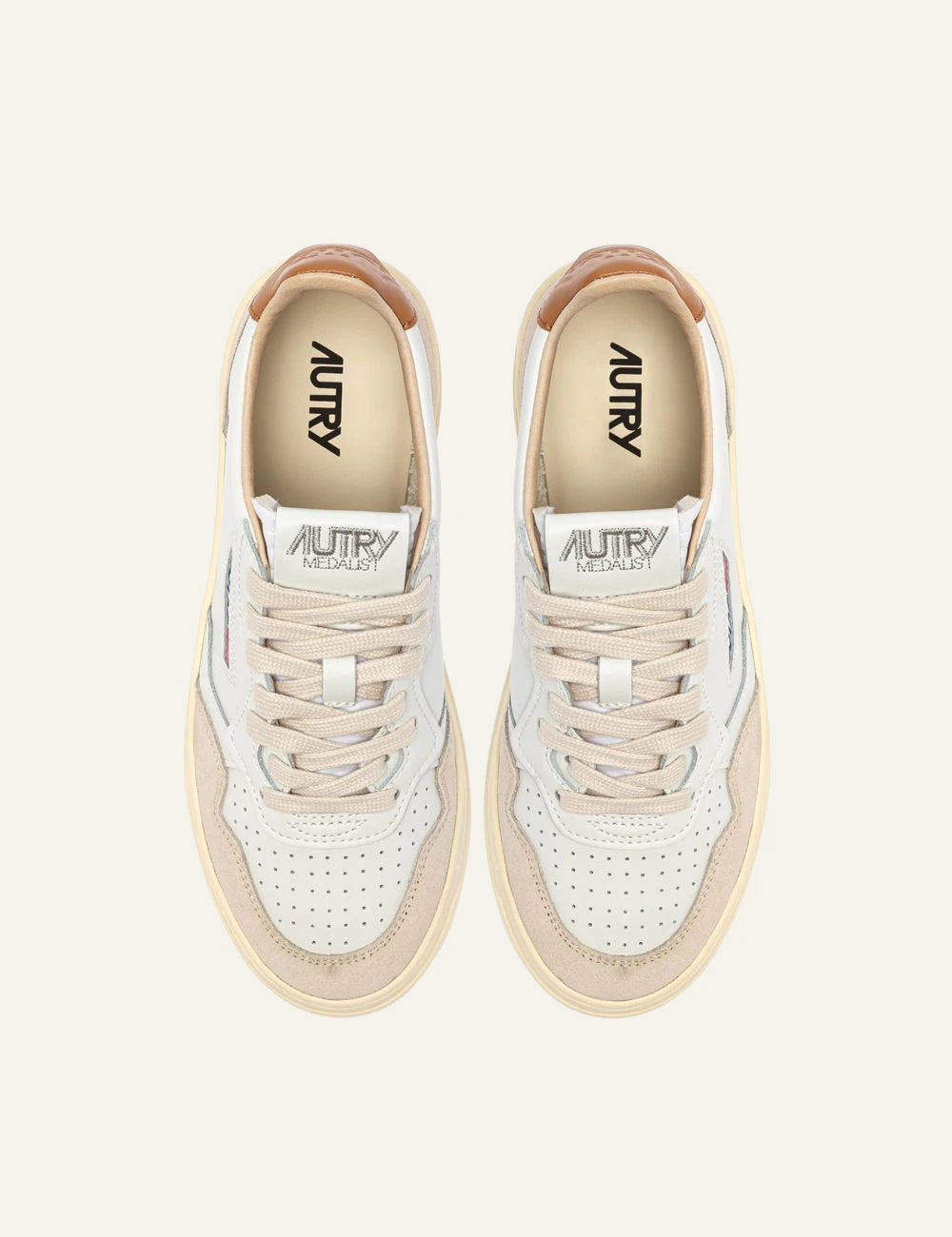 Women's Autry Medalist white leather and beige suede sneakers with rubber sole top