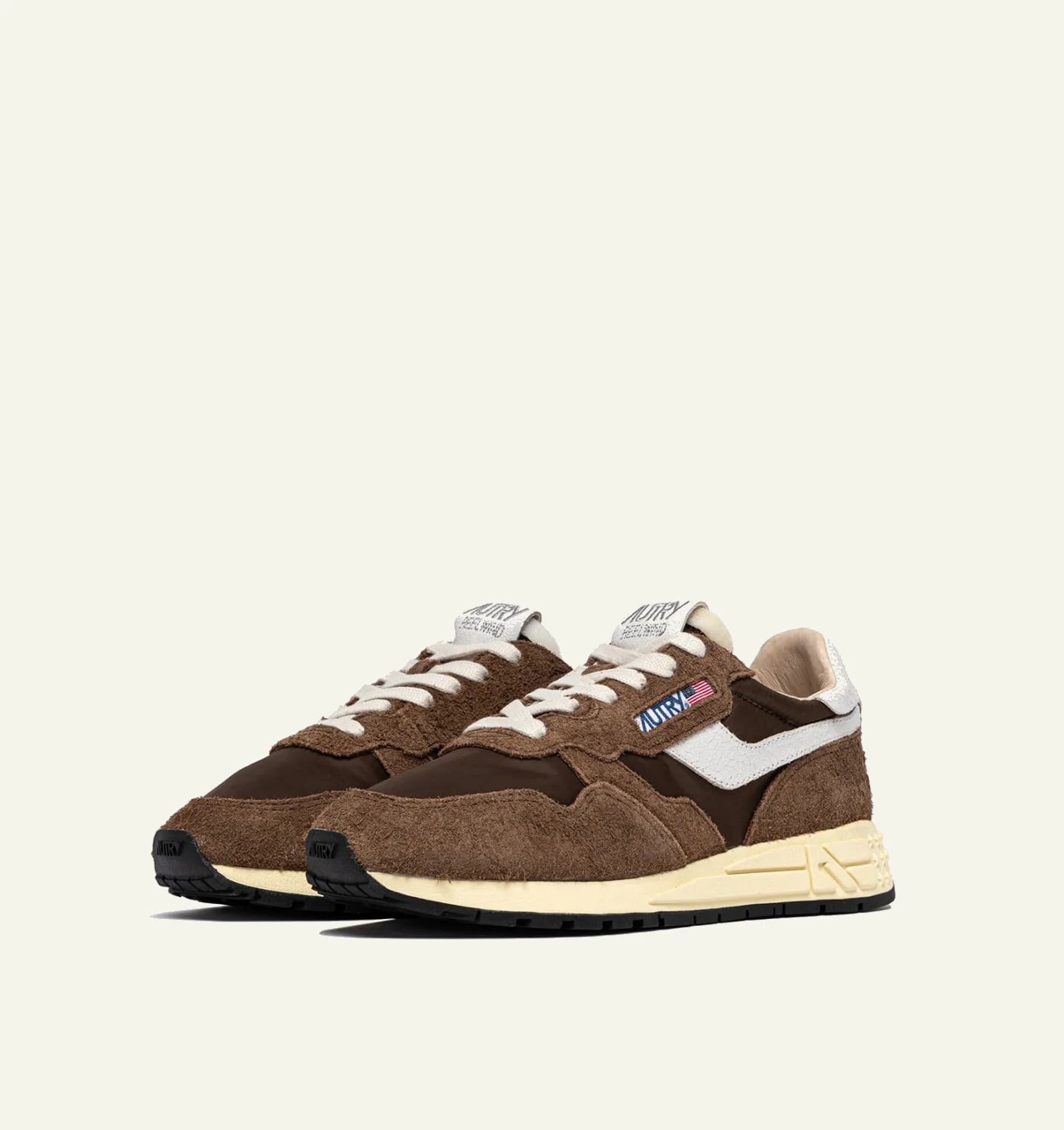 Autry Reelwind low sneaker brown suede nylon side pair view