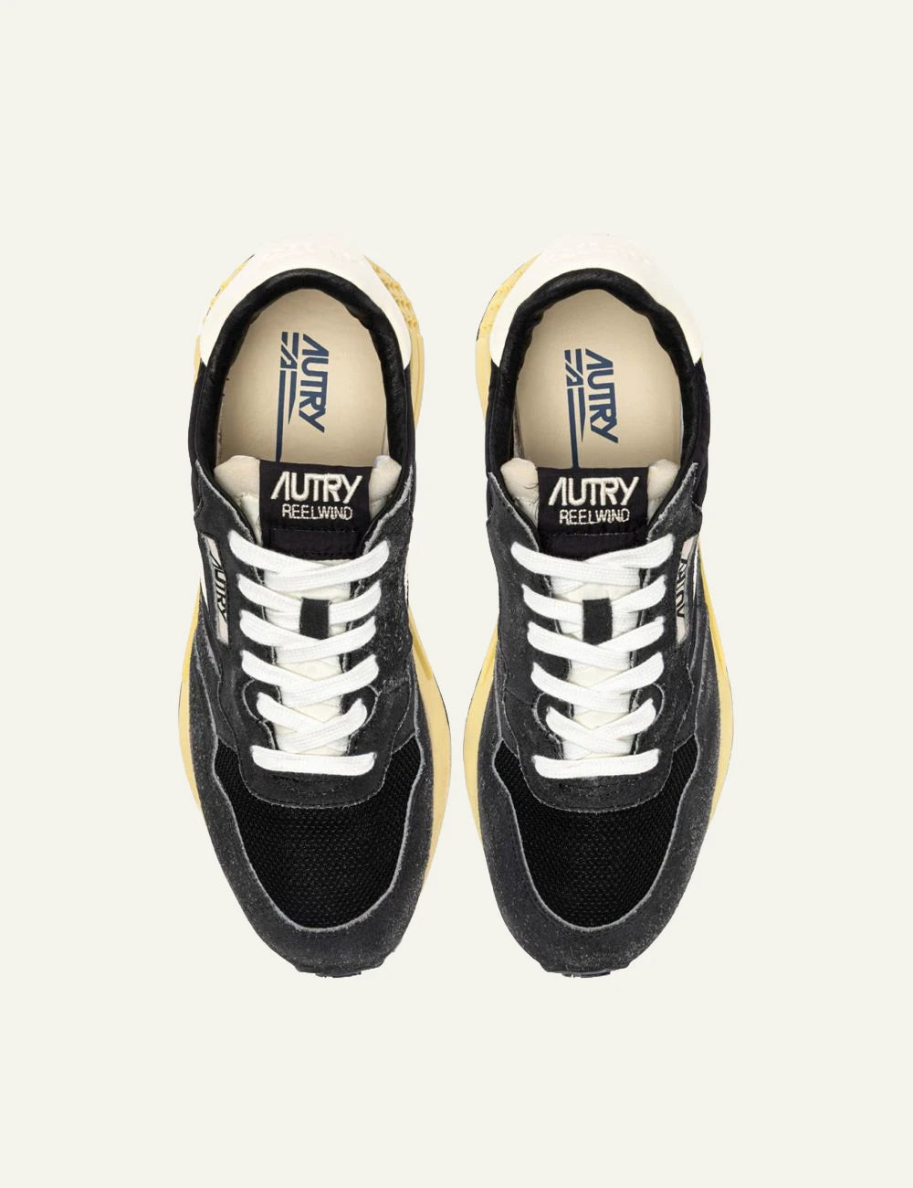 Autry Men’s Black Nylon And Suede Sneakers With Ivory Details top