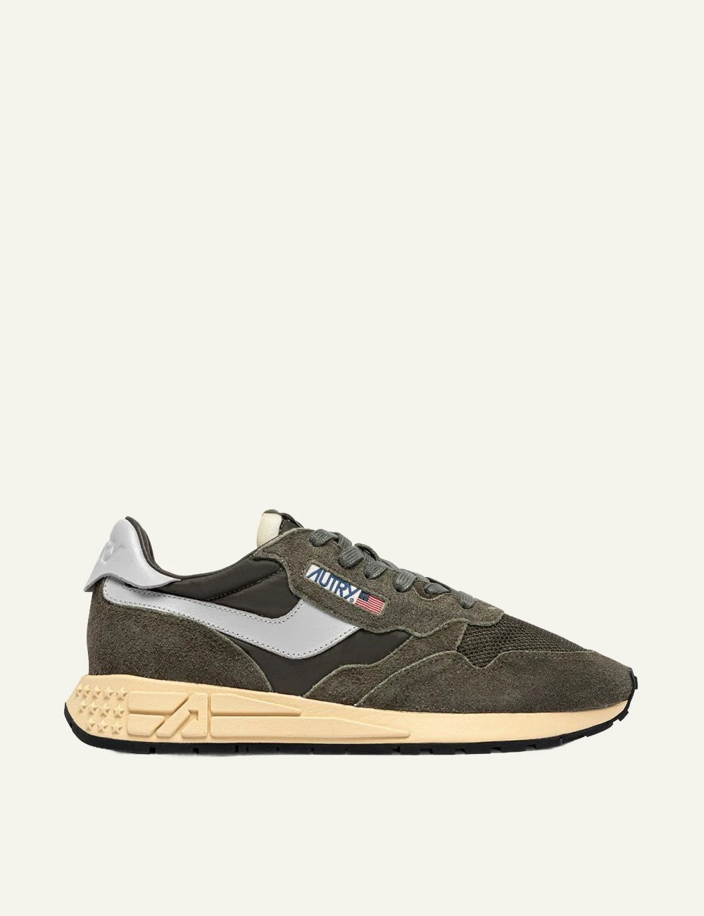 Autry Men’s Dark Olive Nylon And Suede Sneakers With Grey Details