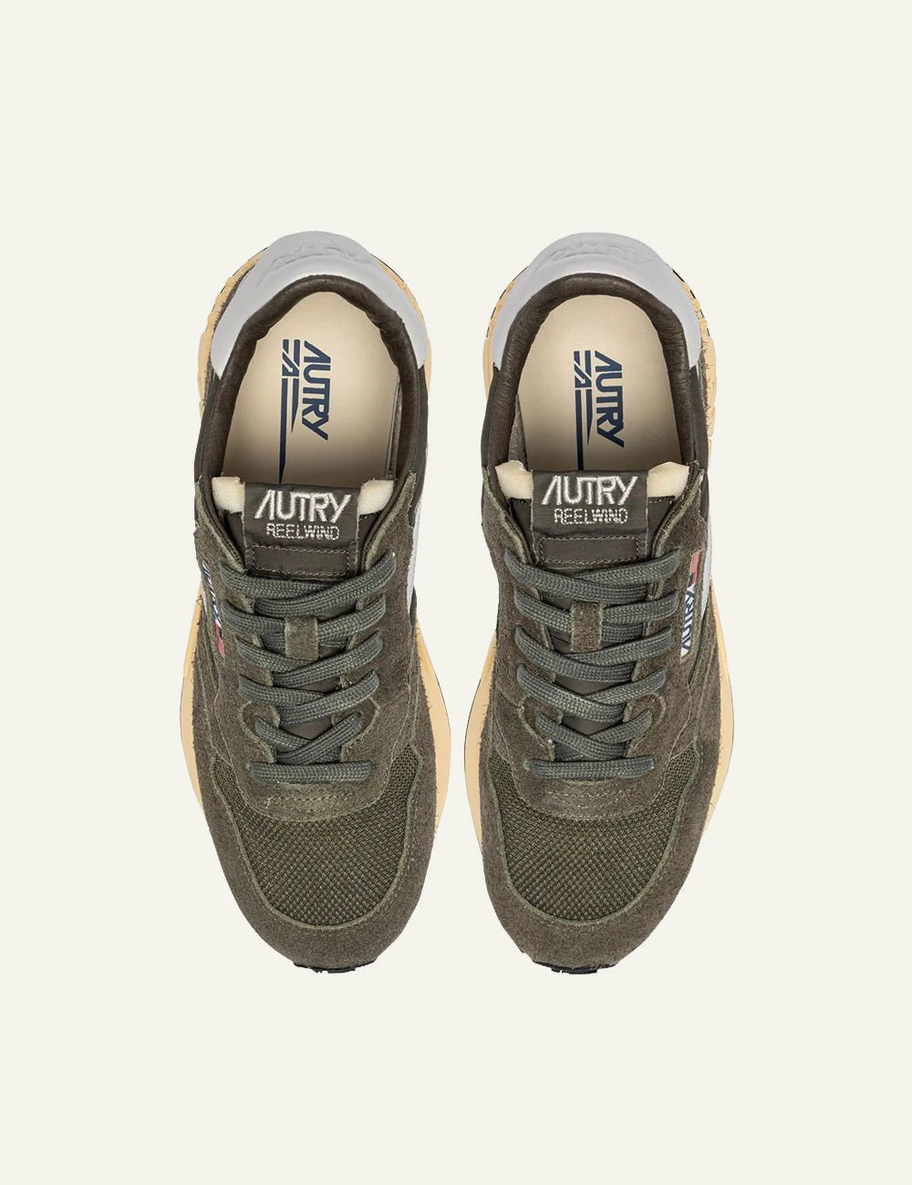Autry Men’s Dark Olive Nylon And Suede Sneakers With Grey Details top