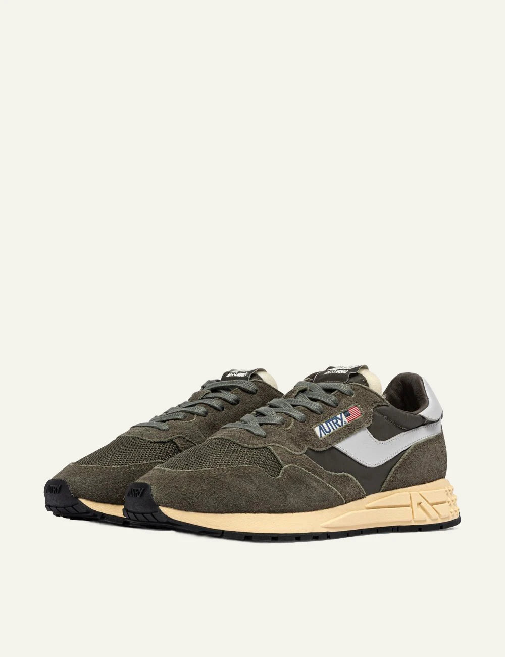 Autry Men’s Dark Olive Nylon And Suede Sneakers With Grey Details side