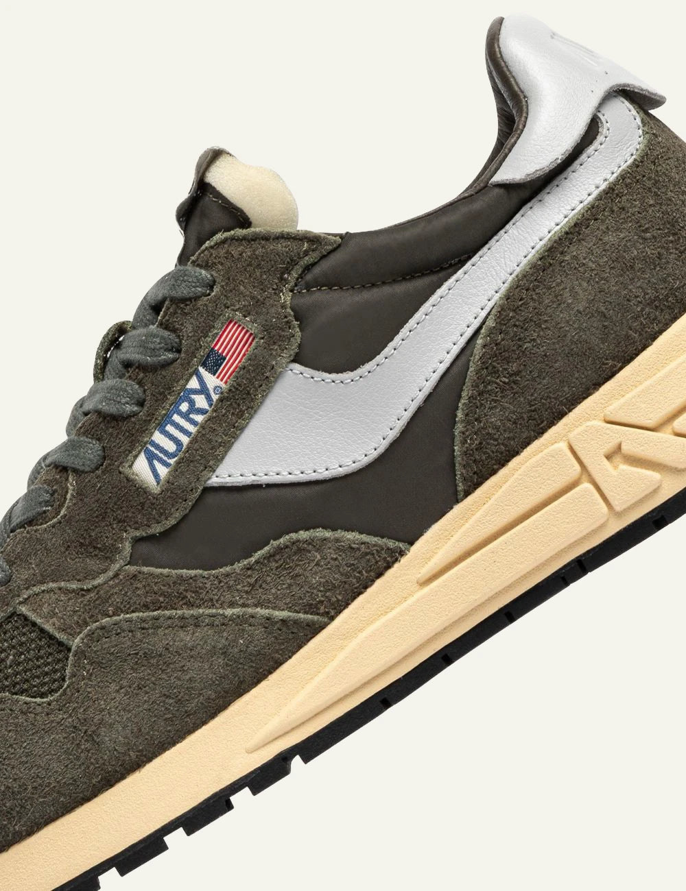 Autry Men’s Dark Olive Nylon And Suede Sneakers With Grey Details logo