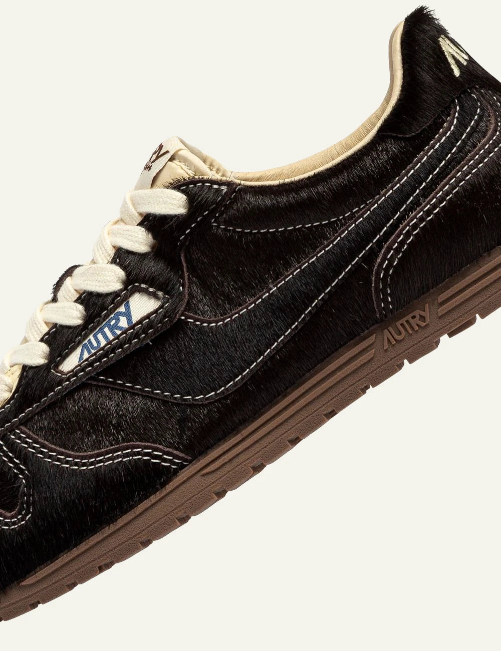 Autry women’s dark brown pony hair effect leather sneakers logo