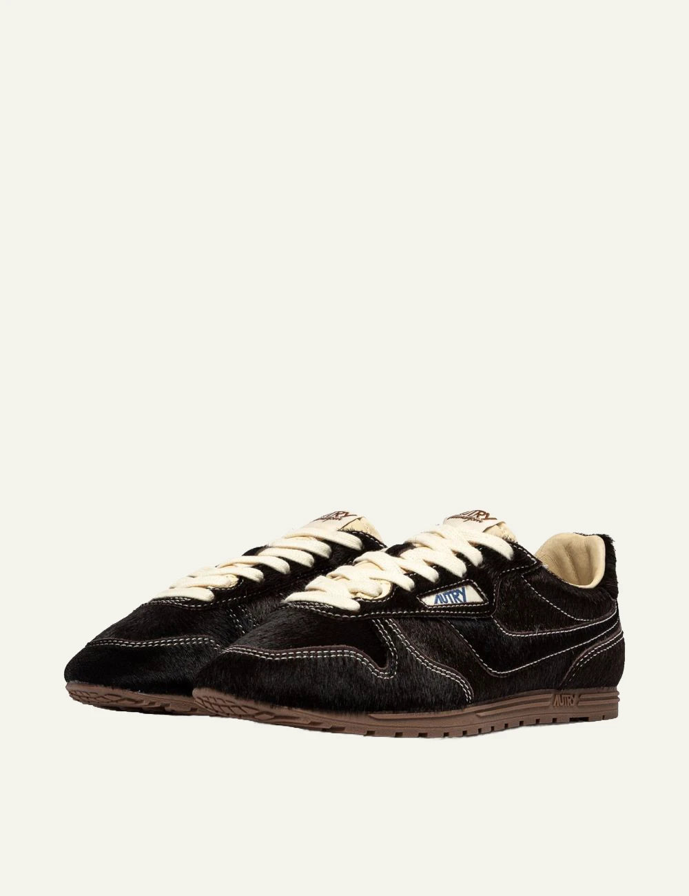Autry women’s dark brown pony hair effect leather sneakers profile