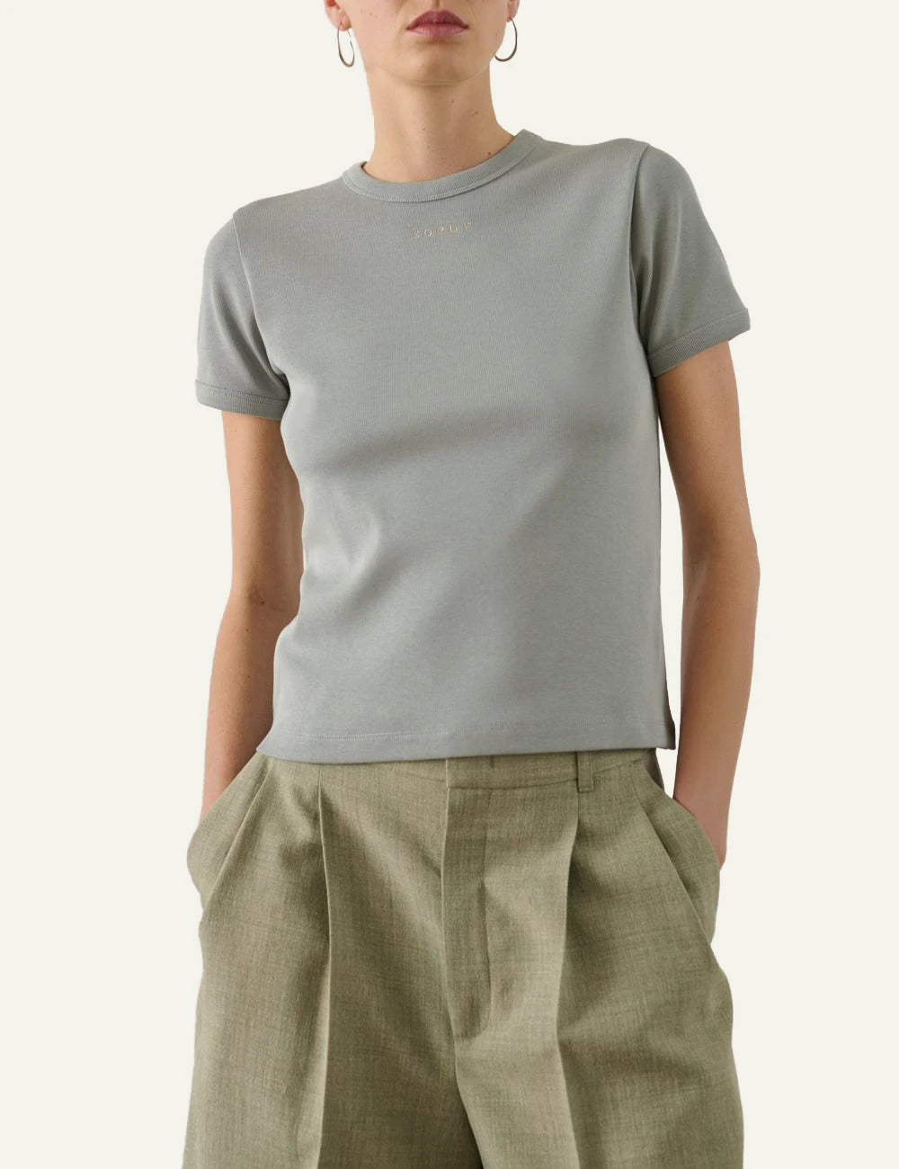 Soeur Aristide t-shirt light grey cotton slim fit front model