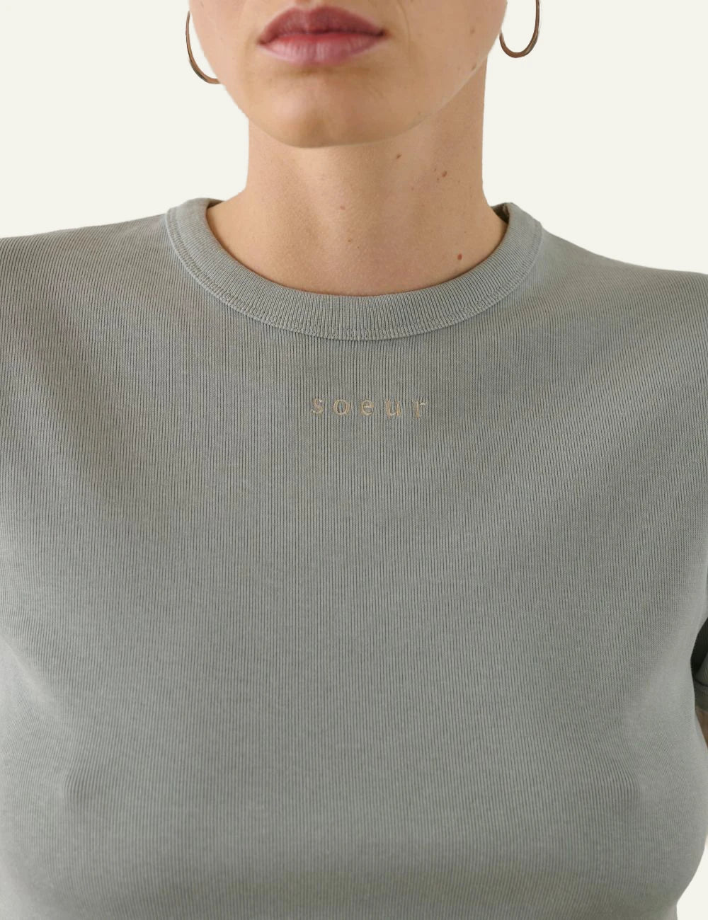 Soeur Aristide t-shirt light grey cotton slim fit front detail