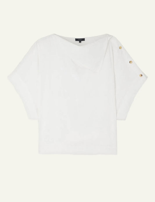 Soeur Issa blanc casse blouse organic cotton loose fit cowl neck front view