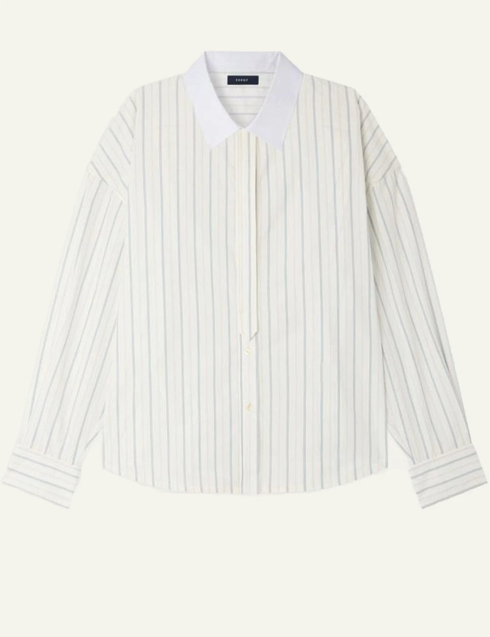 Soeur Idesia ecru bleu striped shirt cotton poplin loose fit front view