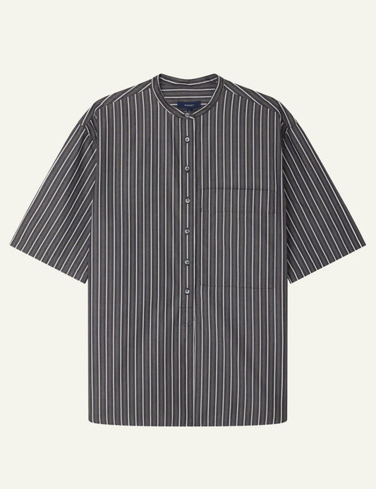 Soeur Hannah shirt black striped cotton poplin short sleeve front view