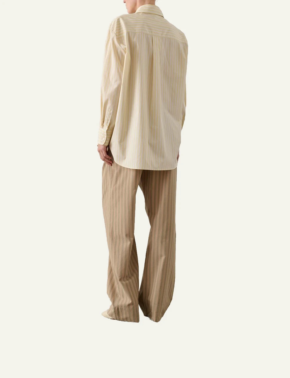 Soeur Carlotta jaune ecru striped shirt cotton poplin loose fit back view