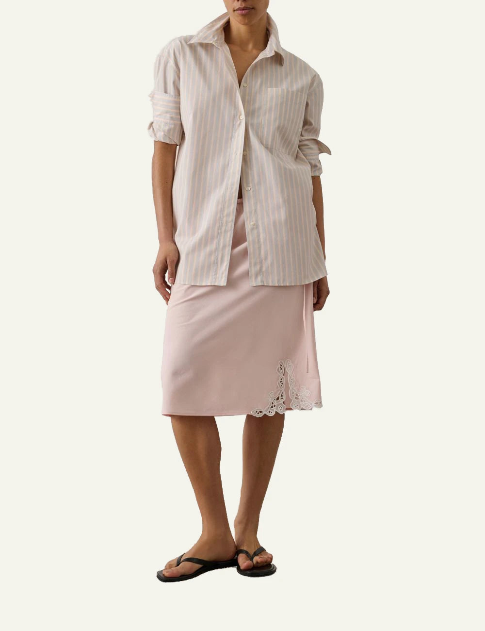 Soeur Carlotta orange gris striped shirt cotton poplin loose fit front full body view