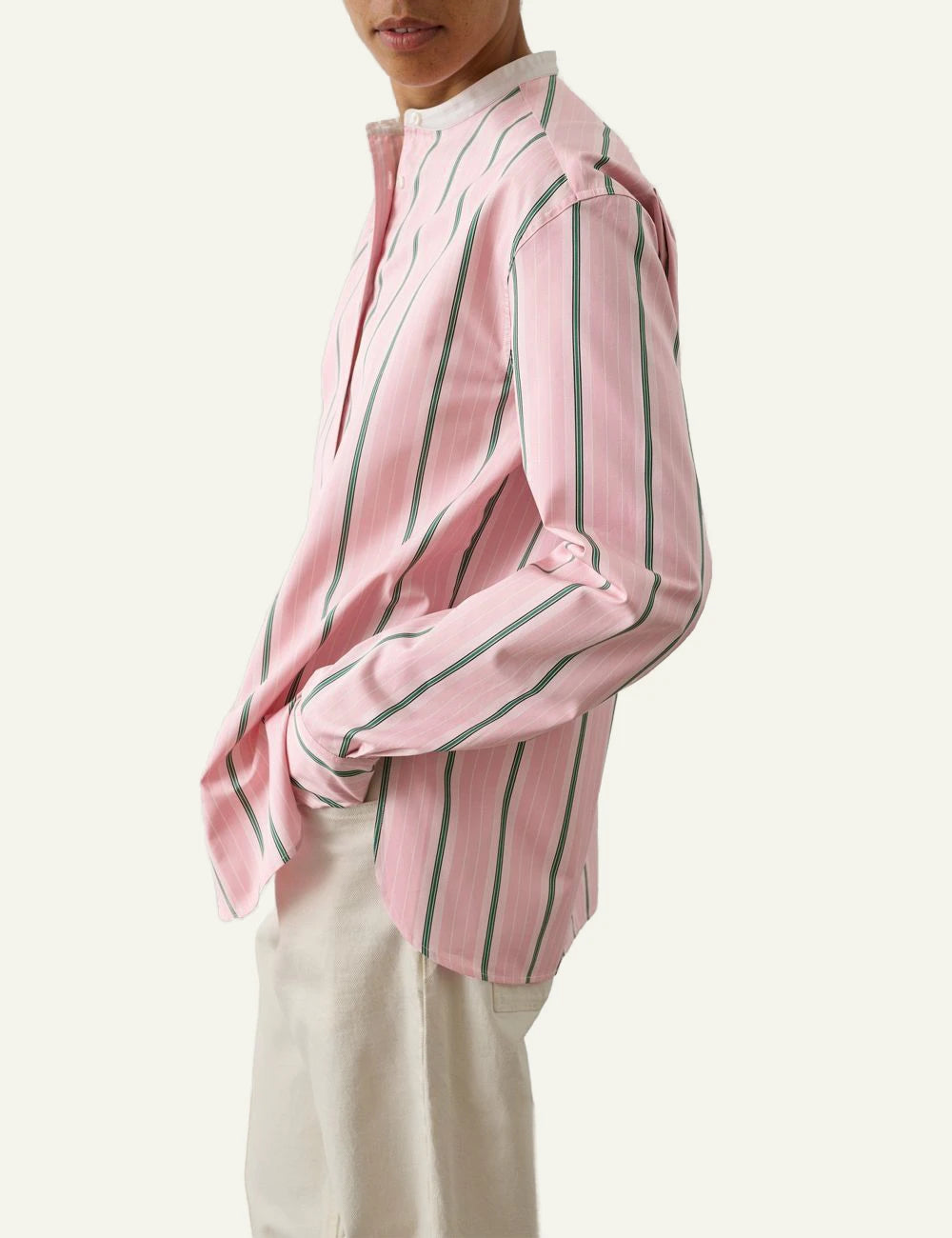 Soeur Bermudes shirt pink striped cotton poplin long sleeve side view