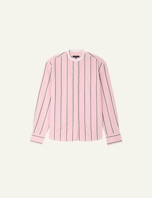 Soeur Bermudes shirt pink striped cotton poplin long sleeve front view