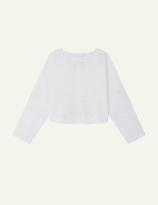 Soeur Hansel blanc embroidered cotton blouse cropped loose fit front view
