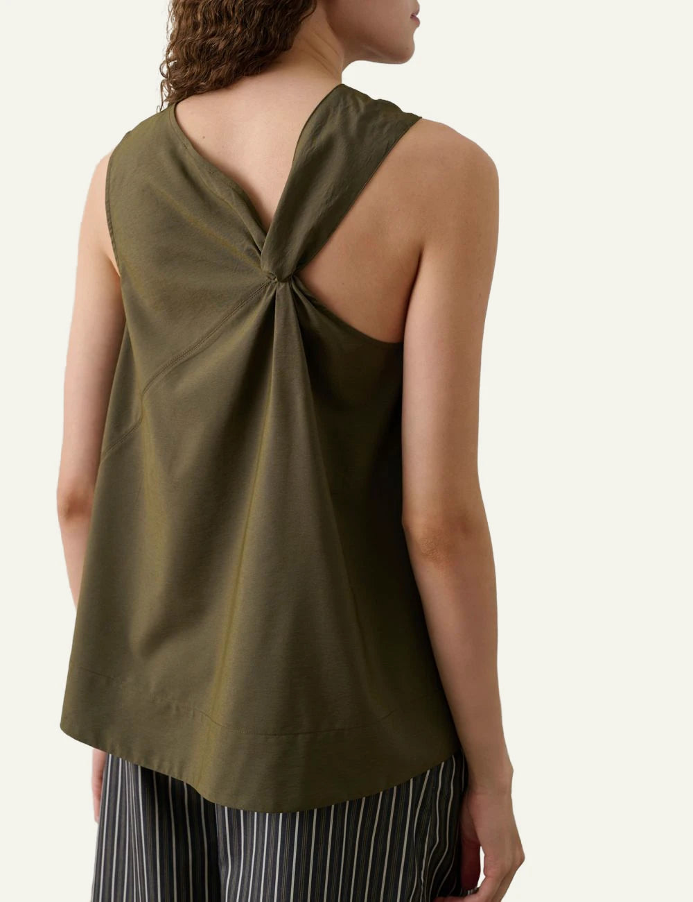 Soeur Enora asymmetric top khaki me knot detail sleeveless back view