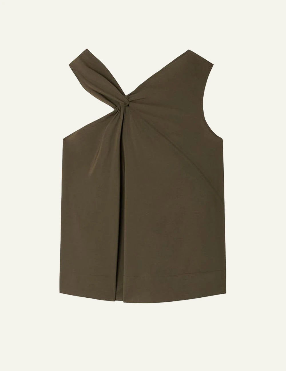 Soeur Enora asymmetric top khaki me knot detail sleeveless front view