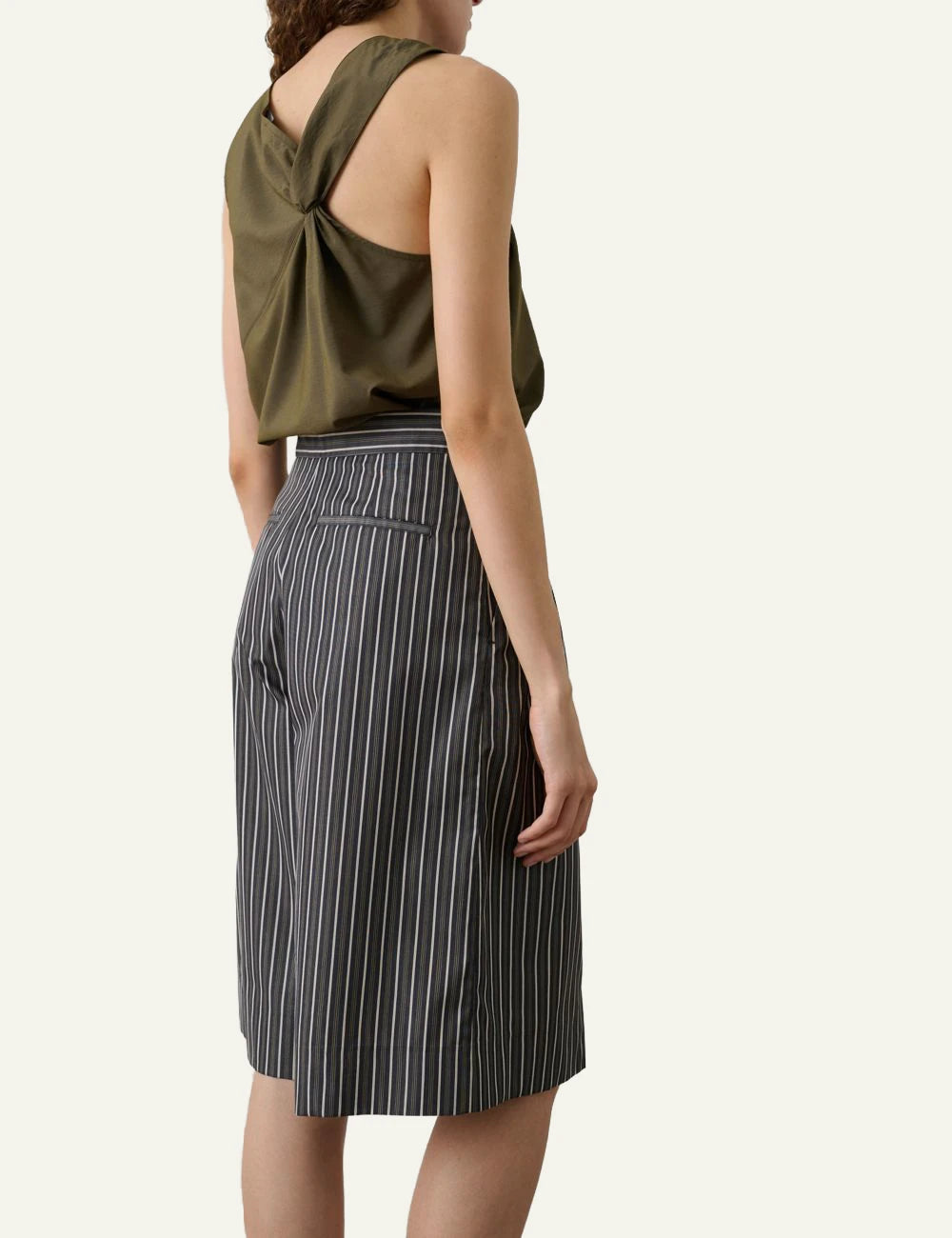 Soeur Enora asymmetric top khaki me knot detail sleeveless back view