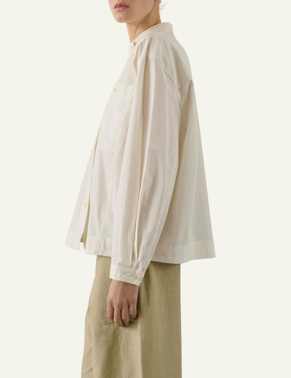 Soeur Chypre shirt white cotton poplin mandarin collar relaxed fit side