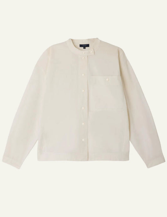 Soeur Chypre shirt white cotton poplin mandarin collar relaxed fit front flat