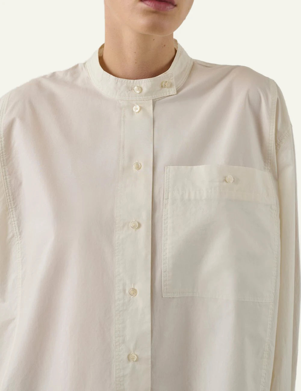 Soeur Chypre shirt white cotton poplin mandarin collar relaxed fit front detail