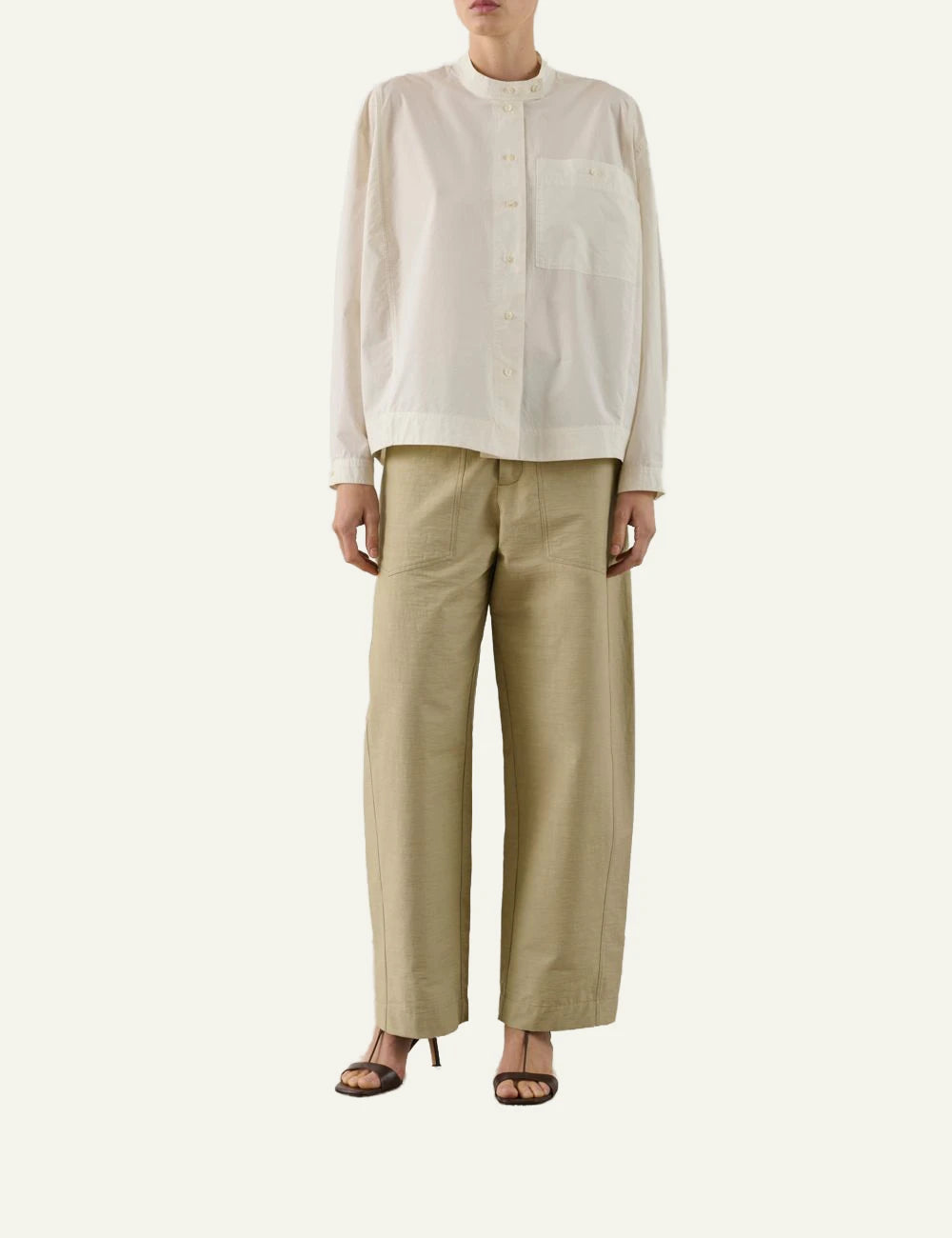 Soeur Chypre shirt white cotton poplin mandarin collar relaxed fit front model