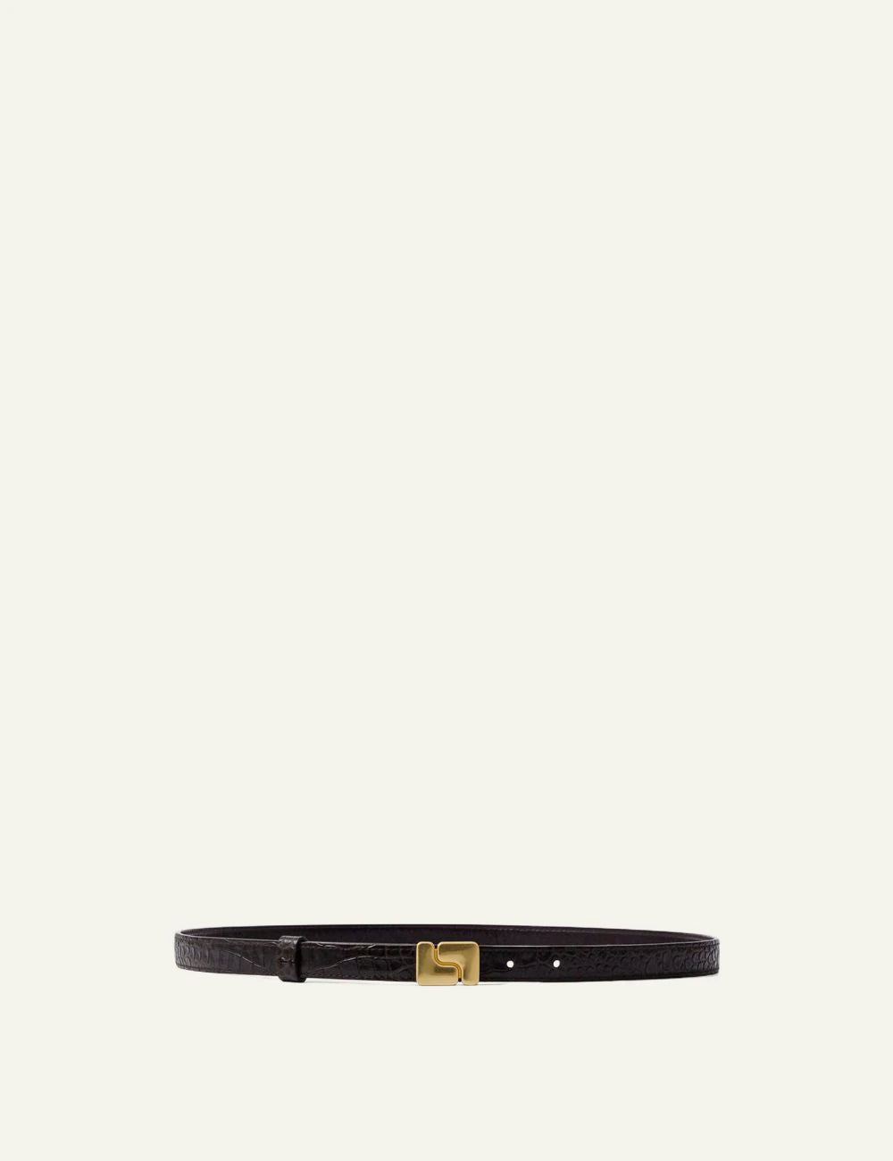 Soeur brown croc leather belt gold S buckle front view