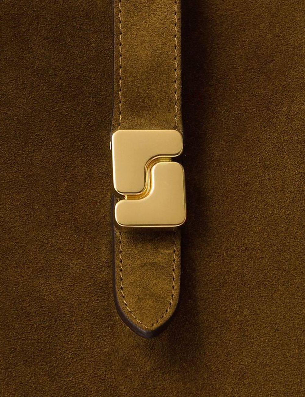 Soeur crossbody bag brown suede gold clasp front detail logo view