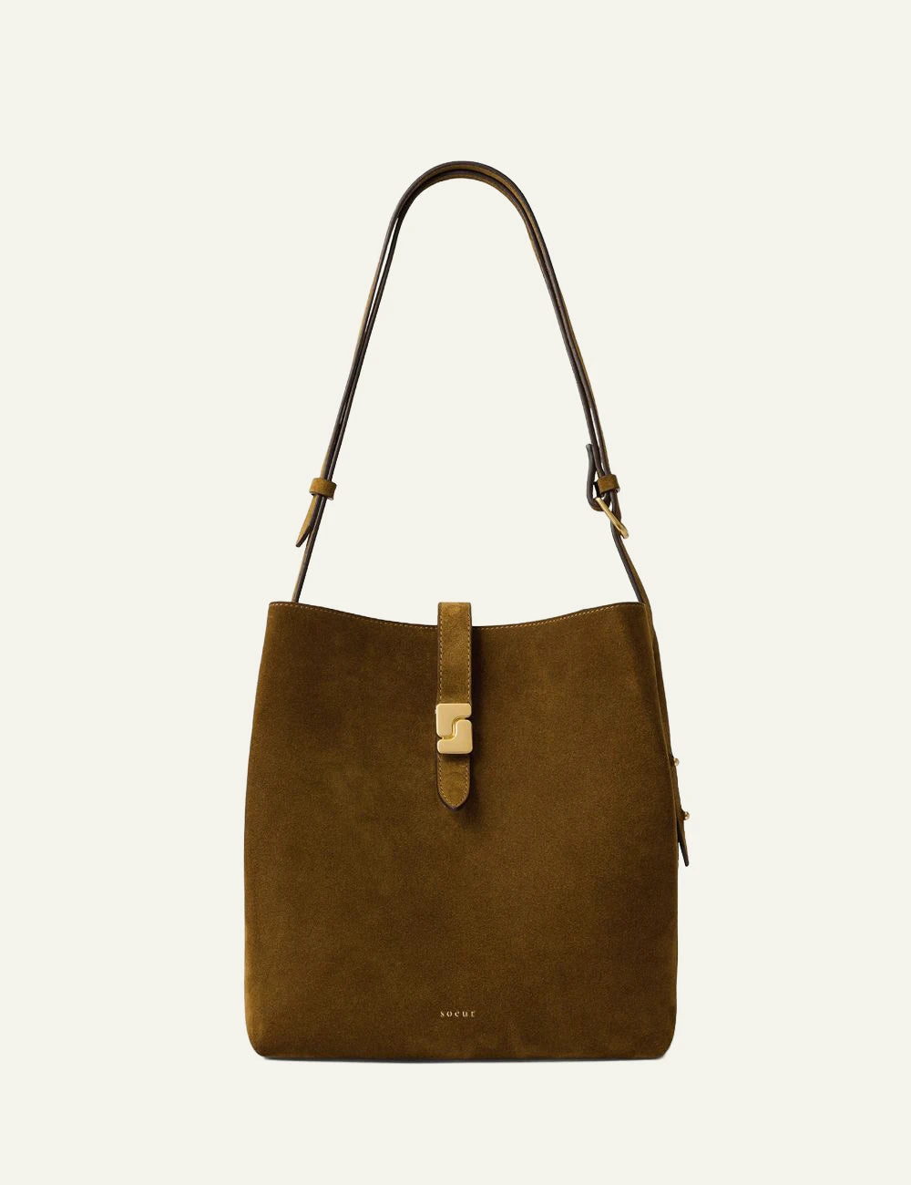 Soeur crossbody bag brown suede gold clasp front view