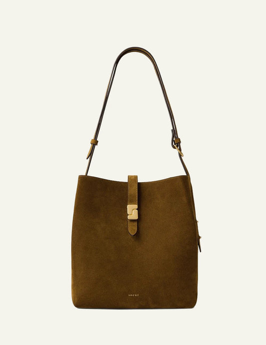 Soeur crossbody bag brown suede gold clasp front view