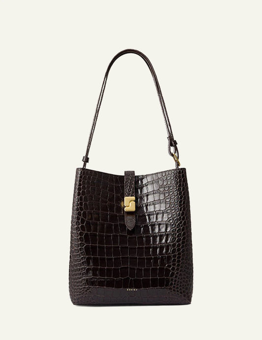 Soeur crossbody bag dark brown croc leather front view