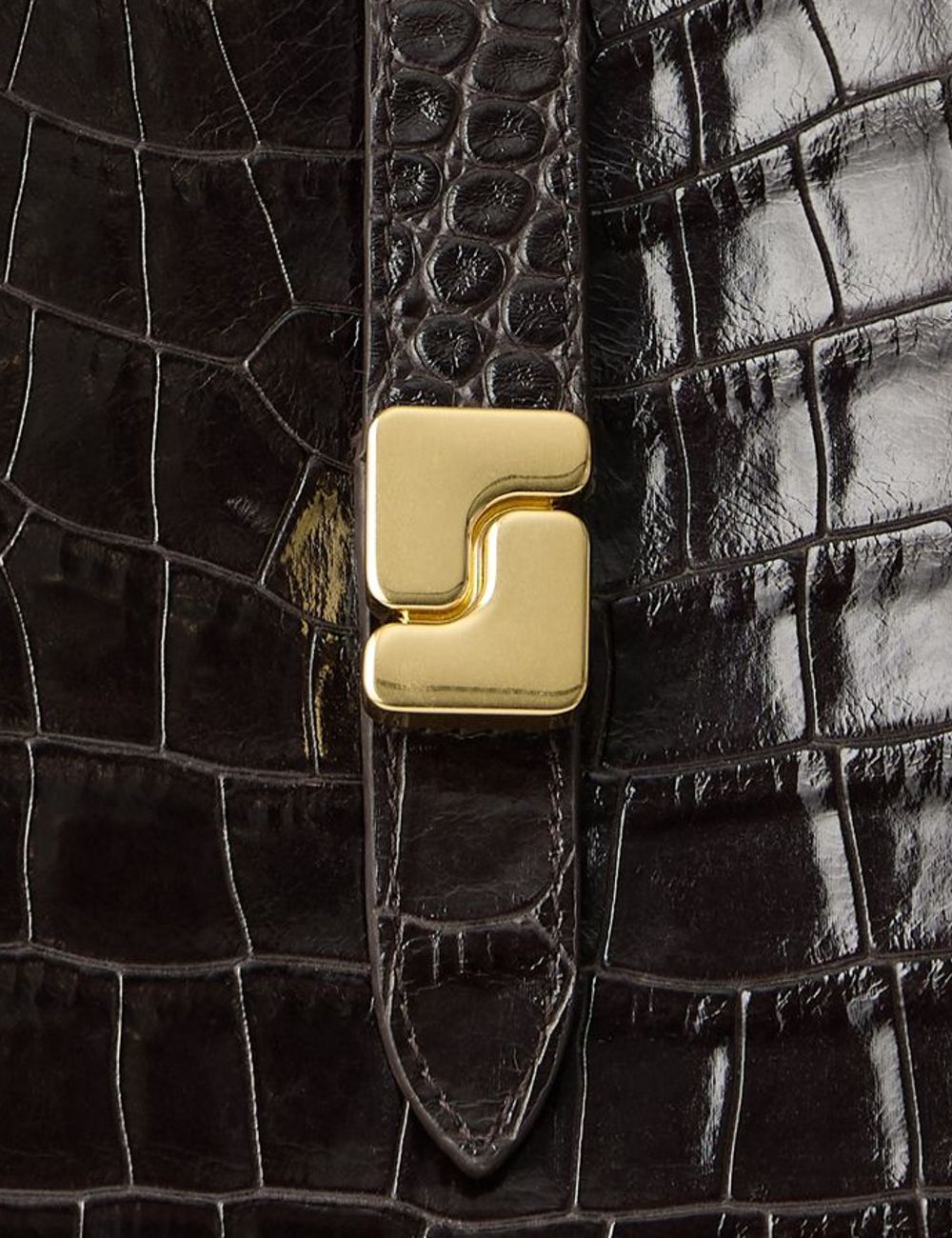 Soeur crossbody bag dark brown croc leather front detail view