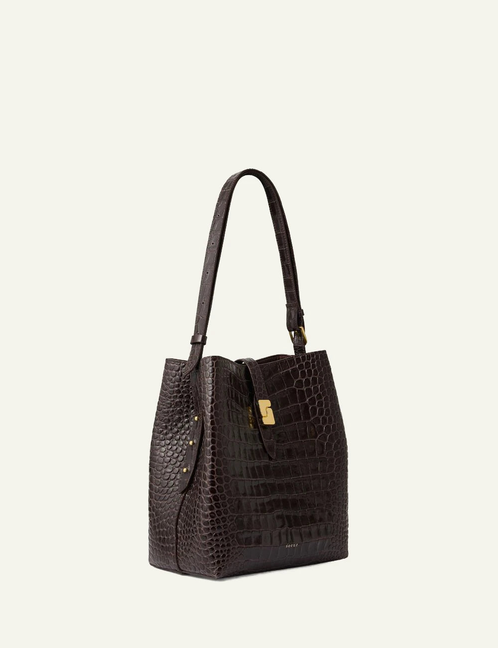 Soeur crossbody bag dark brown croc leather side view