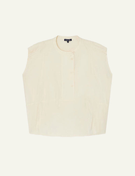 Soeur Danube blouse vanilla crinkled poplin sheer loose fit front