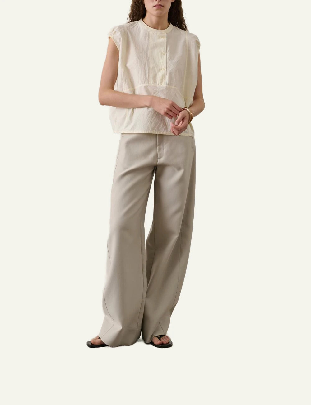 Soeur Danube blouse vanilla crinkled poplin sheer loose fit front full body