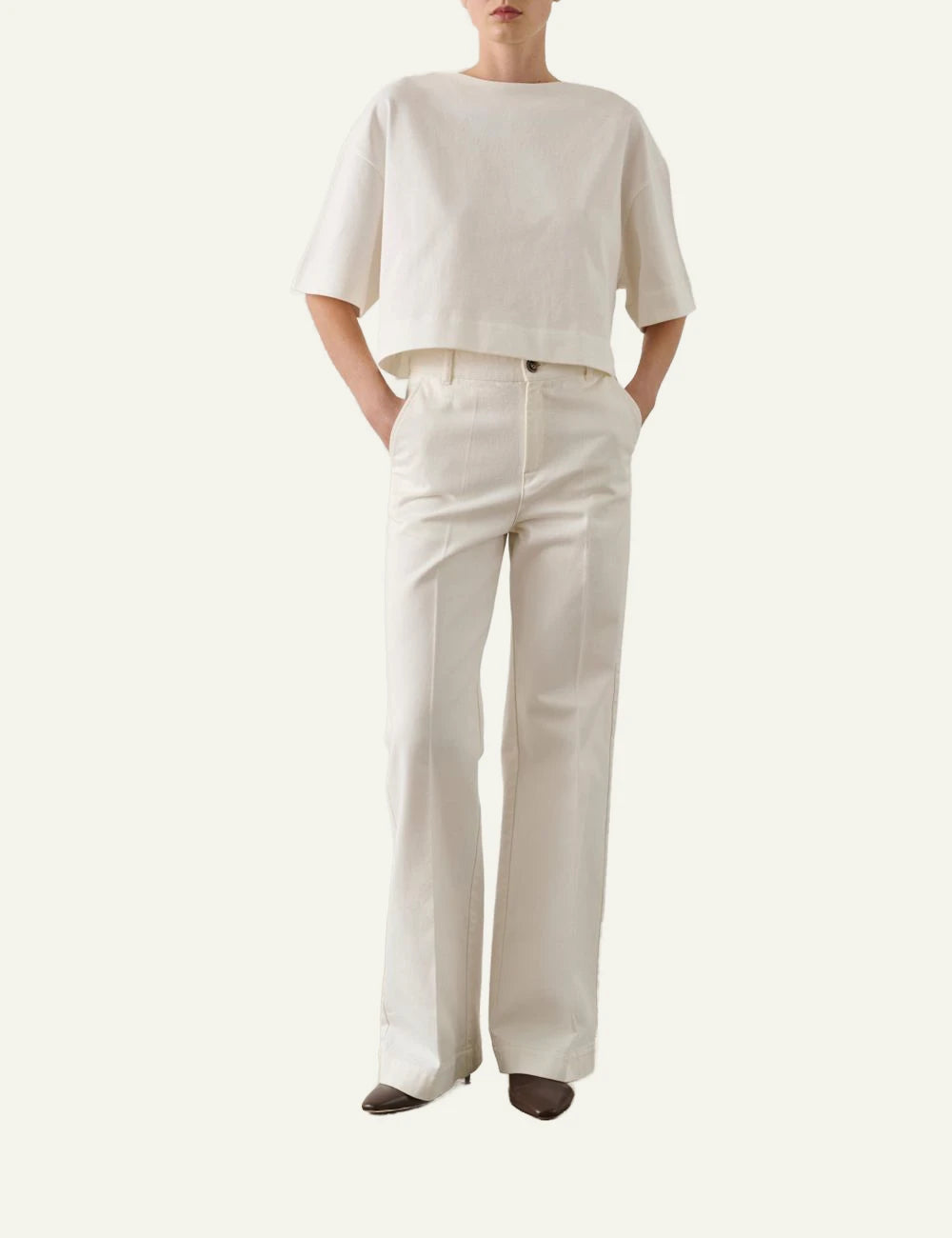 Soeur Davina oversized cropped t shirt organic cotton white front