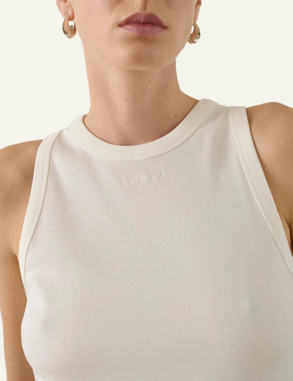 Soeur Dolly rib tank top organic cotton off white front detail