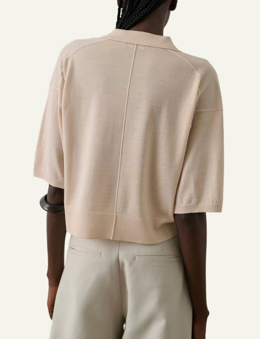 Soeur Elton polo knit nude merino wool oversized short sleeve back
