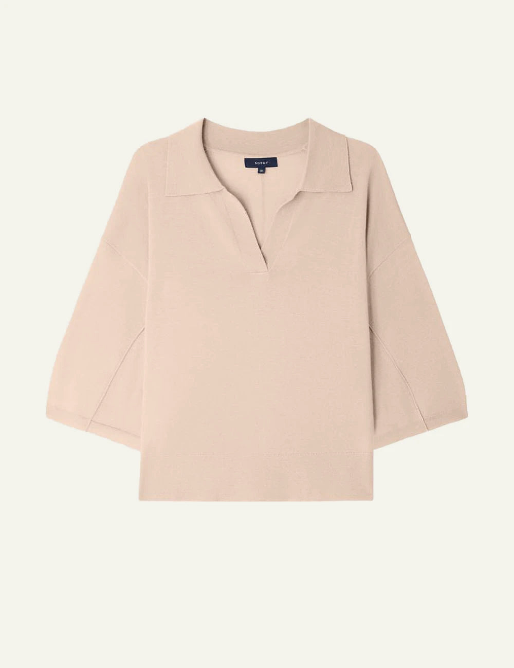 Soeur Elton polo knit nude merino wool oversized short sleeve front