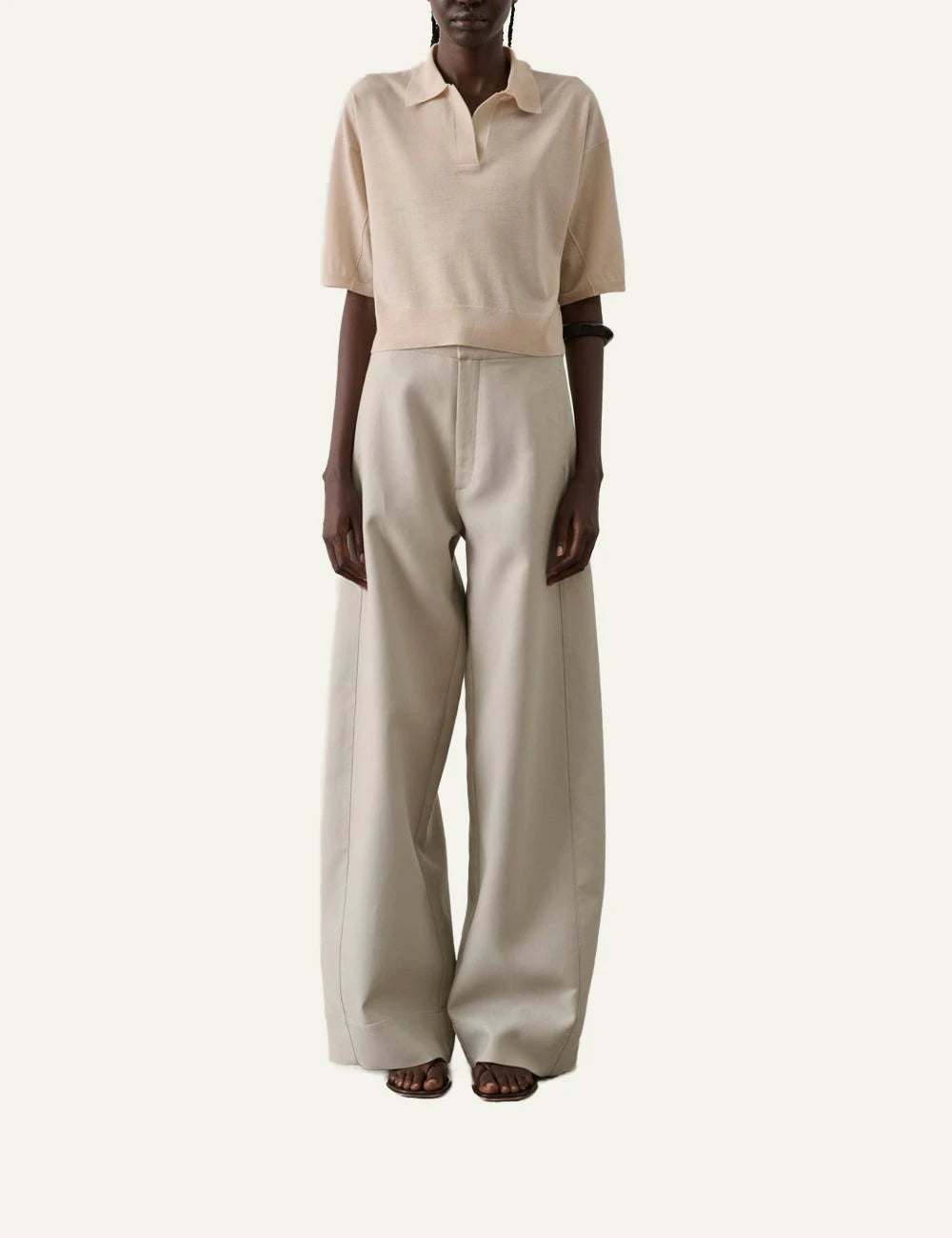 Soeur Elton polo knit nude merino wool oversized short sleeve front full body