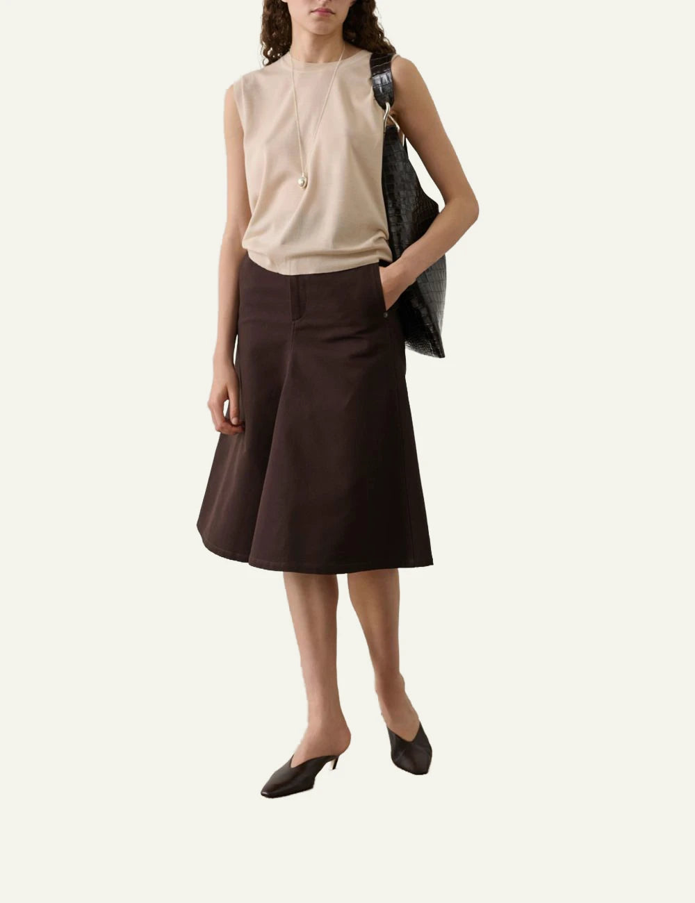 Soeur Fergie sleeveless knit nude merino wool round neck front full body