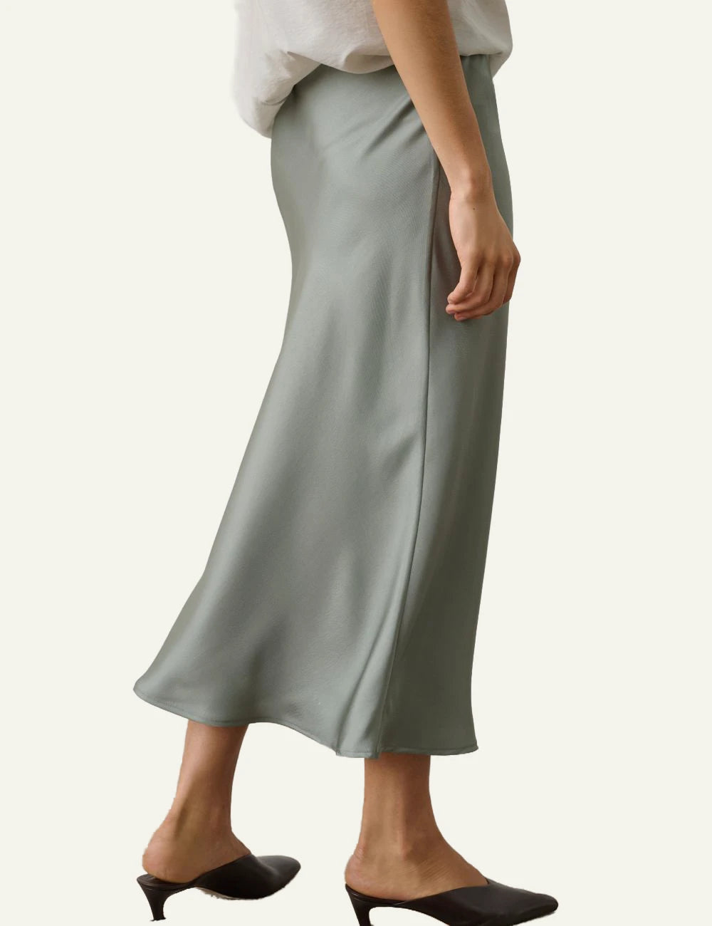 Soeur Fever skirt grey midi bias cut fluid twill side