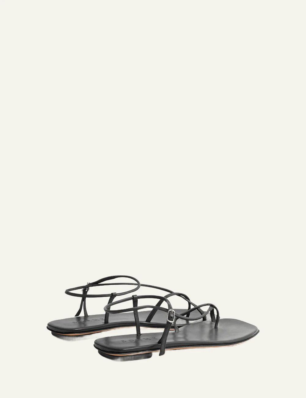 Soeur black leather strappy sandals flat back view