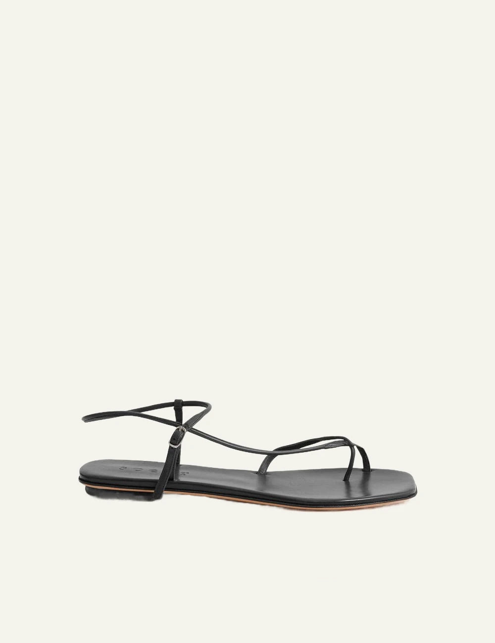 Soeur black leather strappy sandals flat side view