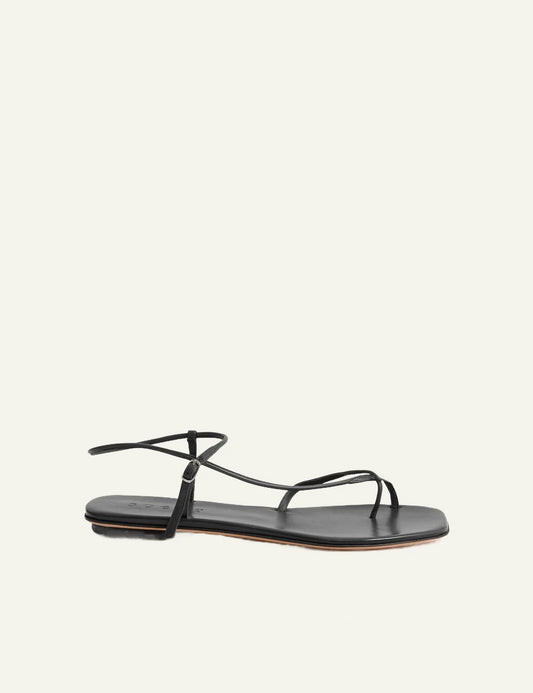 Soeur black leather strappy sandals flat side view