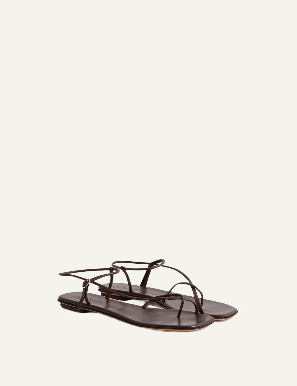 Soeur brown leather strappy sandals flat profile view