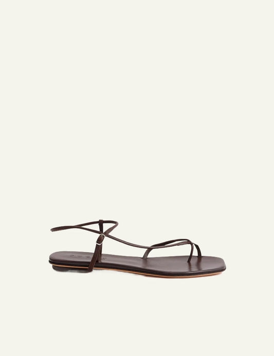 Soeur brown leather strappy sandals flat side view