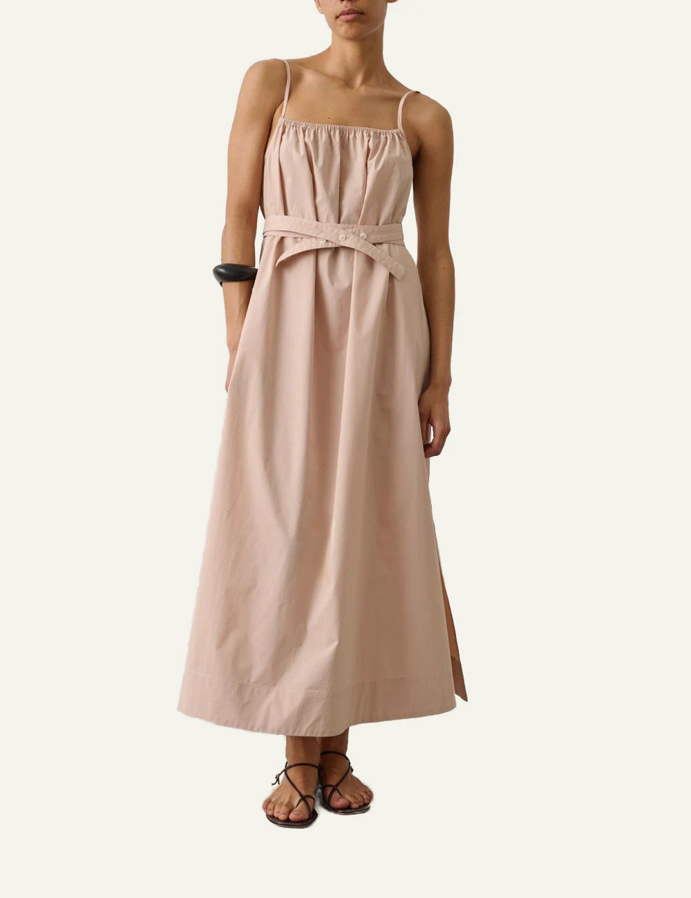 Soeur Heidi dress nude cotton poplin maxi straps front full body